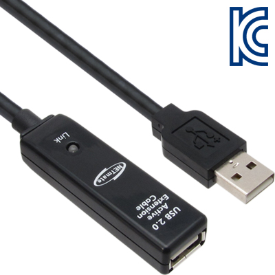 NETmate CBL-203B-10M USB2.0 리피터 10m (LED/전원 아답터 포함)